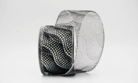Zwart glitterlint met golvend stippenpatroon_KW0475G-53